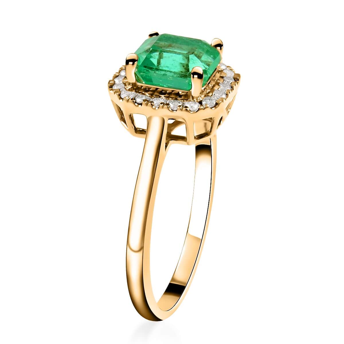 Certified LUXORO 14K Yellow Gold AAA Boyaca Colombian Emerald and G-H I2 Diamond Halo Ring 2.85 Grams 1.50 ctw image number 3