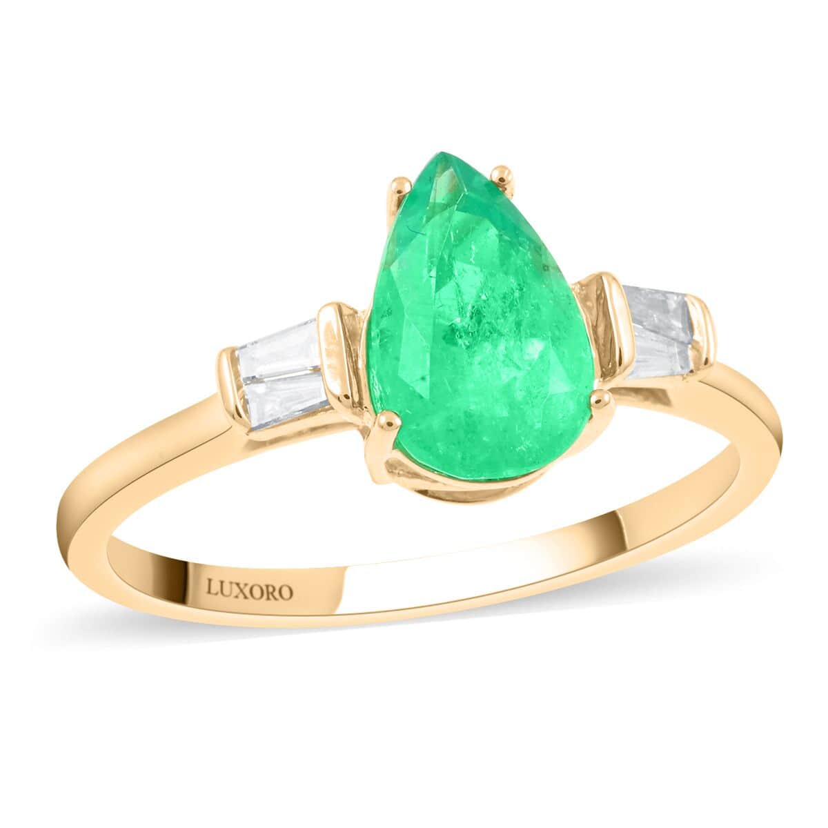 Certified & Appraised Luxoro 14K Yellow Gold AAA Boyaca Colombian Emerald and G-H I2 Diamond Ring (Size 10.0) 1.50 ctw image number 0