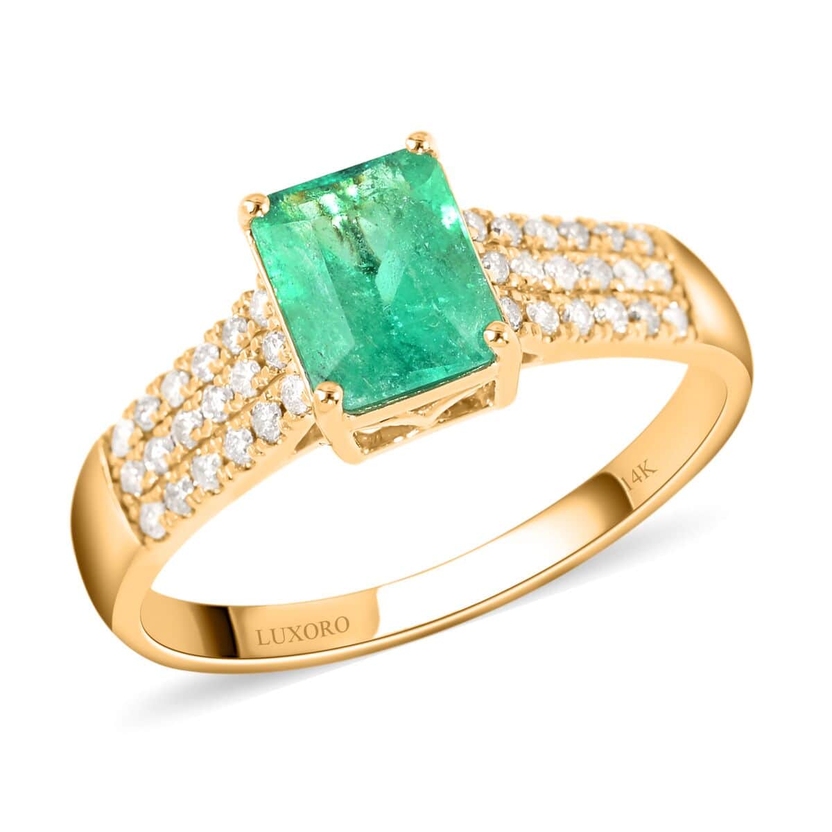 Certified LUXORO 14K Yellow Gold AAA Boyaca Colombian Emerald and G-H I2 Diamond Ring 3.28 Grams 1.65 ctw image number 0