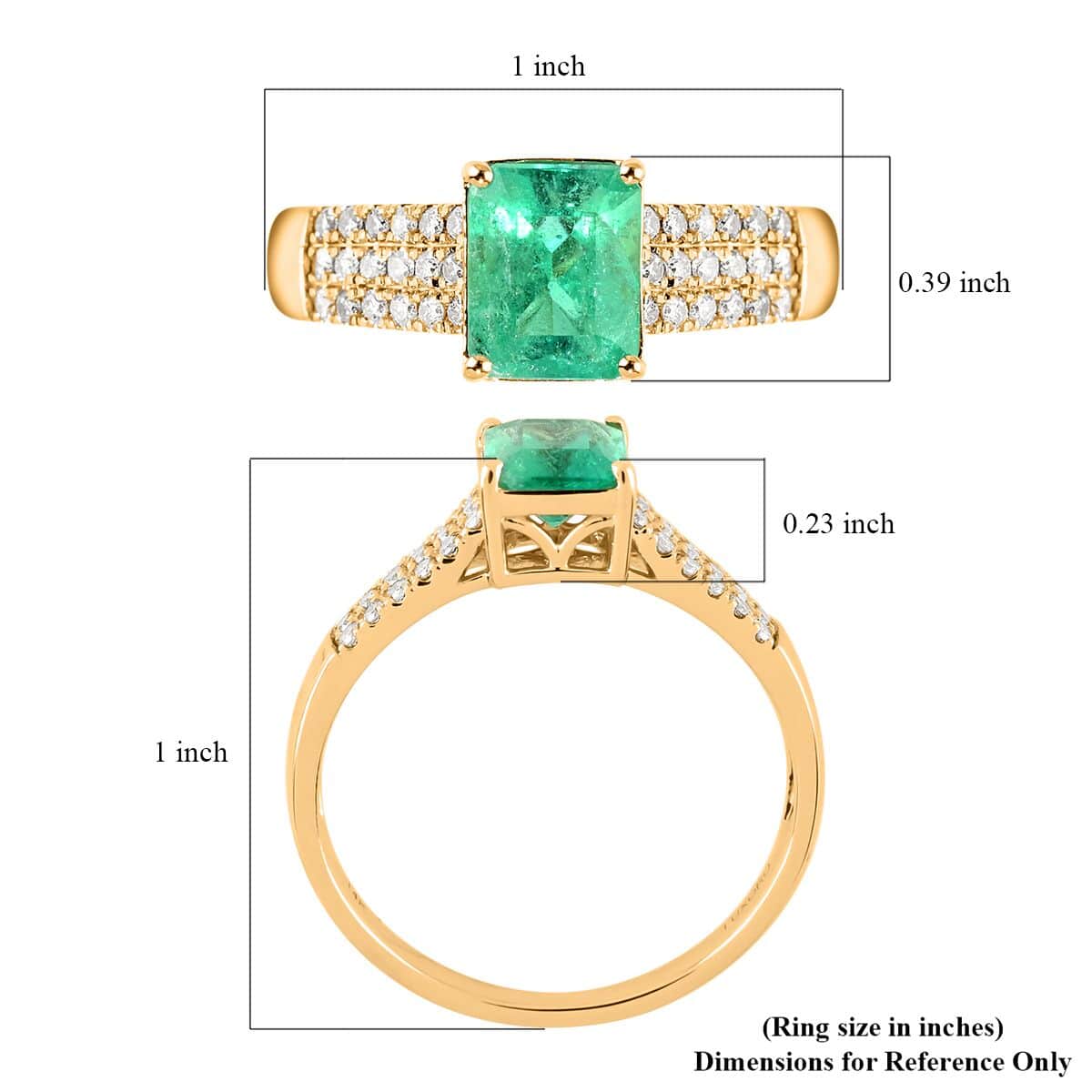 Certified LUXORO 14K Yellow Gold AAA Boyaca Colombian Emerald and G-H I2 Diamond Ring 3.28 Grams 1.65 ctw image number 5