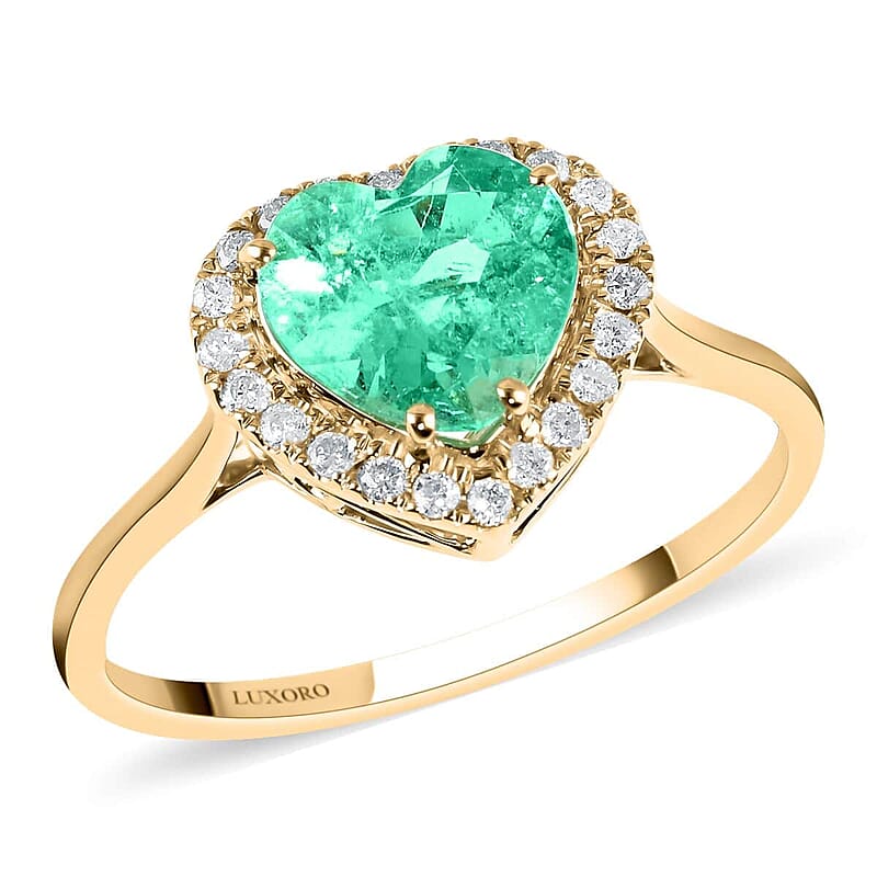 Certified & Appraised Luxoro AAA Boyaca Colombian Emerald and G-H I2 Diamond 1.65 ctw Halo Ring in 14K Yellow Gold (Size 10.0)