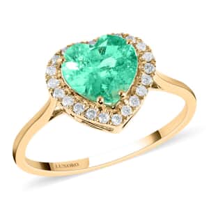 Certified & Appraised Luxoro 14K Yellow Gold AAA Boyaca Colombian Emerald and G-H I2 Diamond Halo Ring (Size 10.0) 1.65 ctw