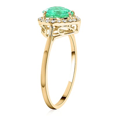 Certified & Appraised Luxoro AAA Boyaca Colombian Emerald and G-H I2 Diamond 1.65 ctw Halo Ring in 14K Yellow Gold (Size 10.0)