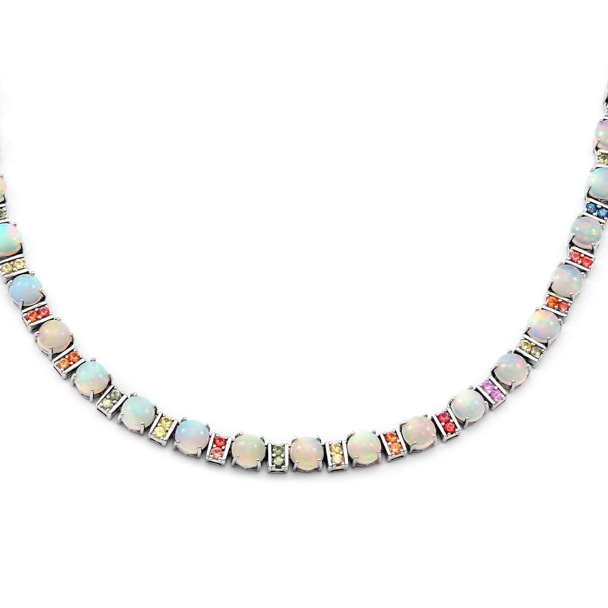 Ethiopian Welo Opal and Multi Sapphire Necklace 18 Inches in Platinum Over Sterling Silver 25.60 ctw image number 0
