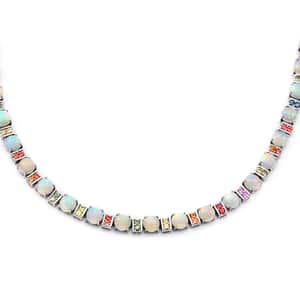 Ethiopian Welo Opal and Multi Sapphire Necklace 18 Inches in Platinum Over Sterling Silver 25.60 ctw