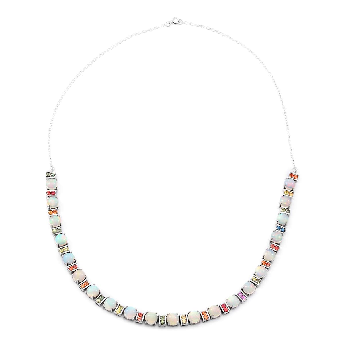 Ethiopian Welo Opal and Multi Sapphire Necklace 18 Inches in Platinum Over Sterling Silver 25.60 ctw image number 1