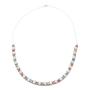 Ethiopian Welo Opal and Multi Sapphire Necklace 18 Inches in Platinum Over Sterling Silver 25.60 ctw