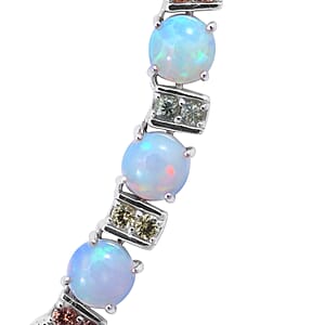 Ethiopian Welo Opal and Multi Sapphire Necklace 18 Inches in Platinum Over Sterling Silver 25.60 ctw