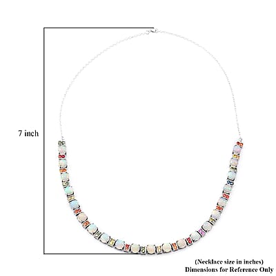 Ethiopian Welo Opal and Multi Sapphire Necklace 18 Inches in Platinum Over Sterling Silver 25.60 ctw