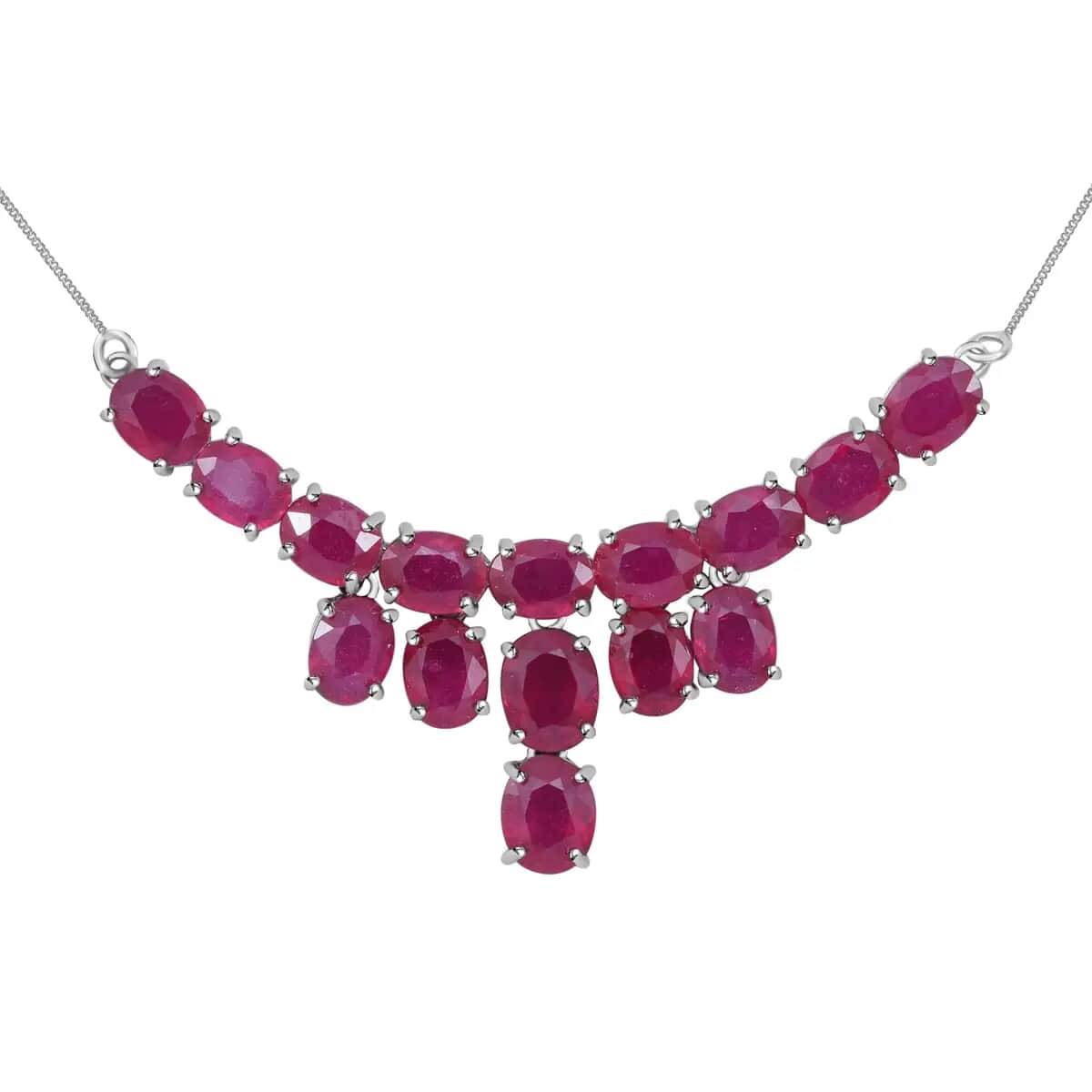 Niassa Ruby Necklace, Ruby Waterfall Necklace, Platinum Over Sterling Silver Necklace, 18 Inch Necklace image number 0