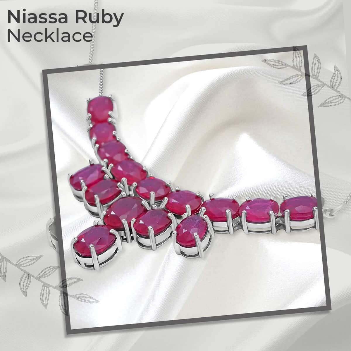 Niassa Ruby Necklace, Ruby Waterfall Necklace, Platinum Over Sterling Silver Necklace, 18 Inch Necklace image number 1