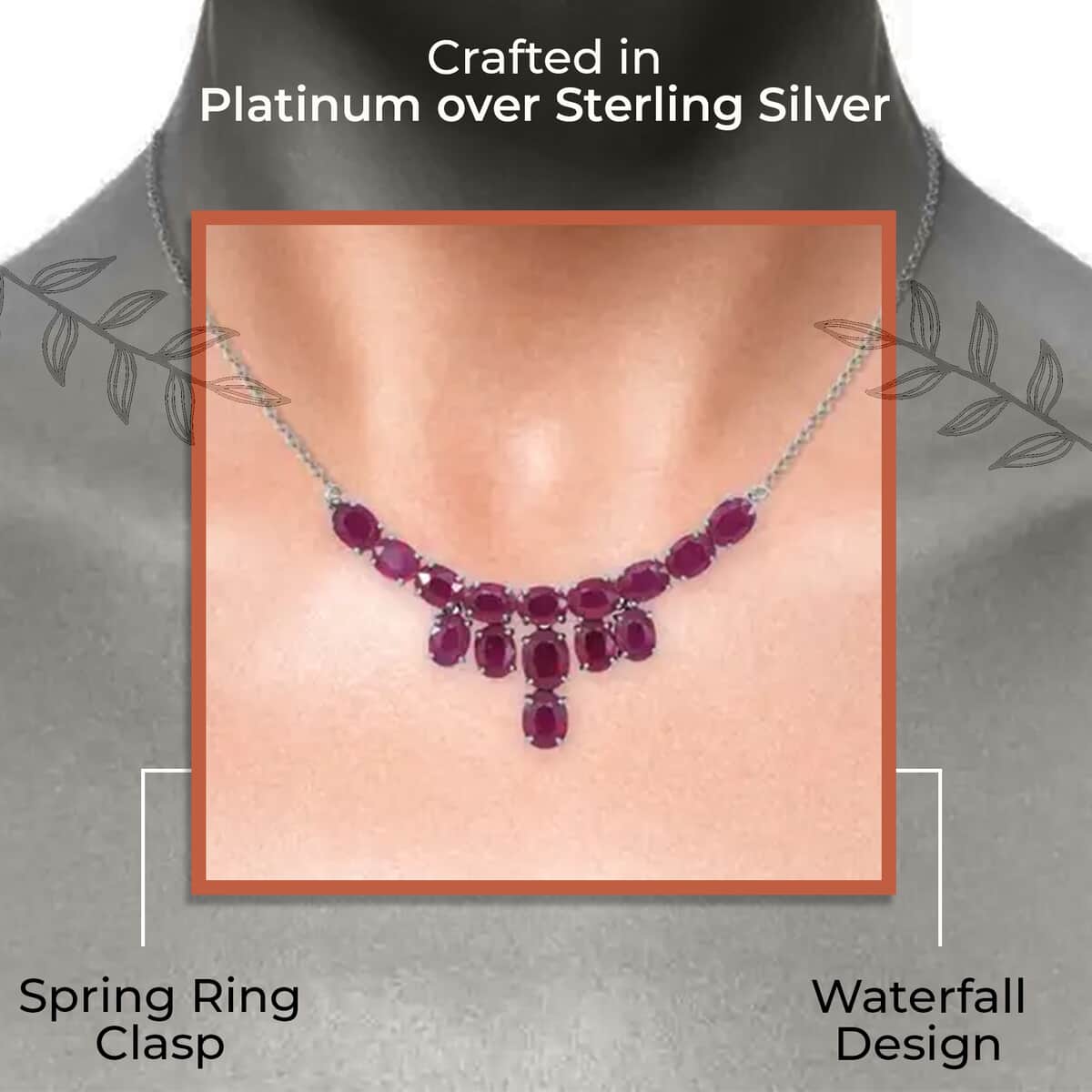 Niassa Ruby Necklace, Ruby Waterfall Necklace, Platinum Over Sterling Silver Necklace, 18 Inch Necklace image number 2