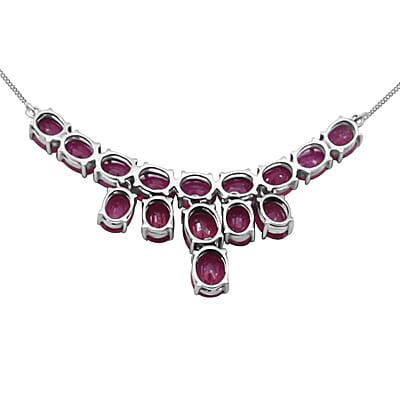 Niassa Ruby Necklace, Ruby Waterfall Necklace, Platinum Over Sterling Silver Necklace, 18 Inch Necklace