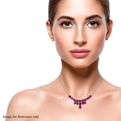 Niassa Ruby Necklace, Ruby Waterfall Necklace, Platinum Over Sterling Silver Necklace, 18 Inch Necklace