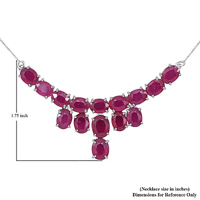 Niassa Ruby Necklace, Ruby Waterfall Necklace, Platinum Over Sterling Silver Necklace, 18 Inch Necklace