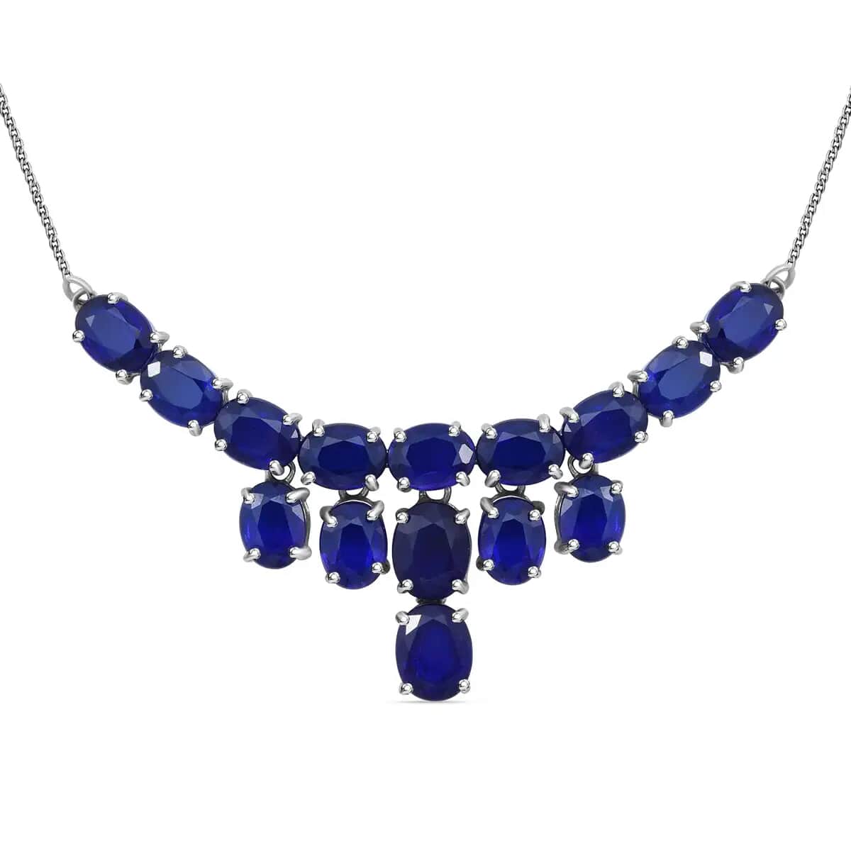 Tanzanian Blue Spinel (DF) 26.85 ctw Waterfall Necklace 18 Inches in Platinum Over Sterling Silver image number 0