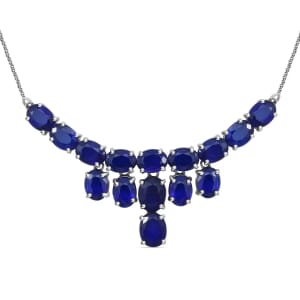Tanzanian Blue Spinel (DF) 26.85 ctw Waterfall Necklace 18 Inches in Platinum Over Sterling Silver