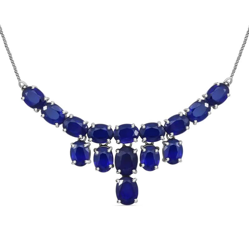 Tanzanian Blue Spinel (DF) 26.85 ctw Waterfall Necklace 18 Inches in Platinum Over Sterling Silver