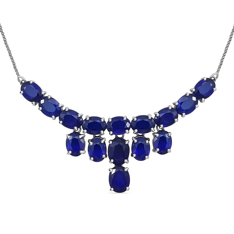 Tanzanian Blue Spinel (DF) 26.85 ctw Waterfall Necklace 18 Inches in Platinum Over Sterling Silver