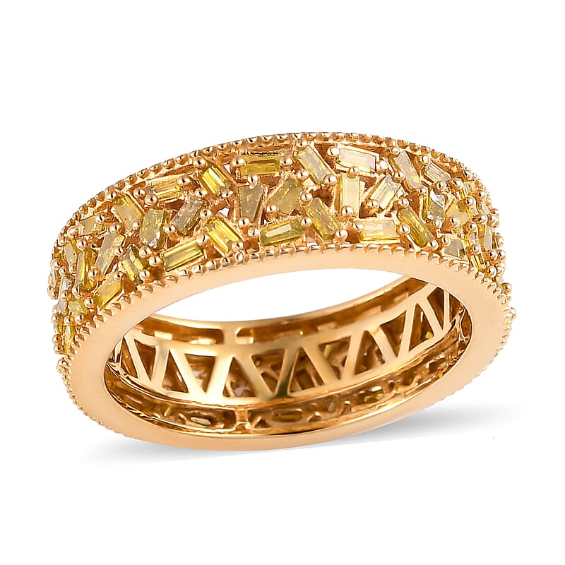 Yellow Diamond (IR) Eternity Band Ring in Vermeil YG Over Sterling Silver (Size 6.0) 1.50 ctw