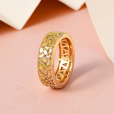 Yellow Diamond (IR) Eternity Band Ring in Vermeil YG Over Sterling Silver (Size 6.0) 1.50 ctw