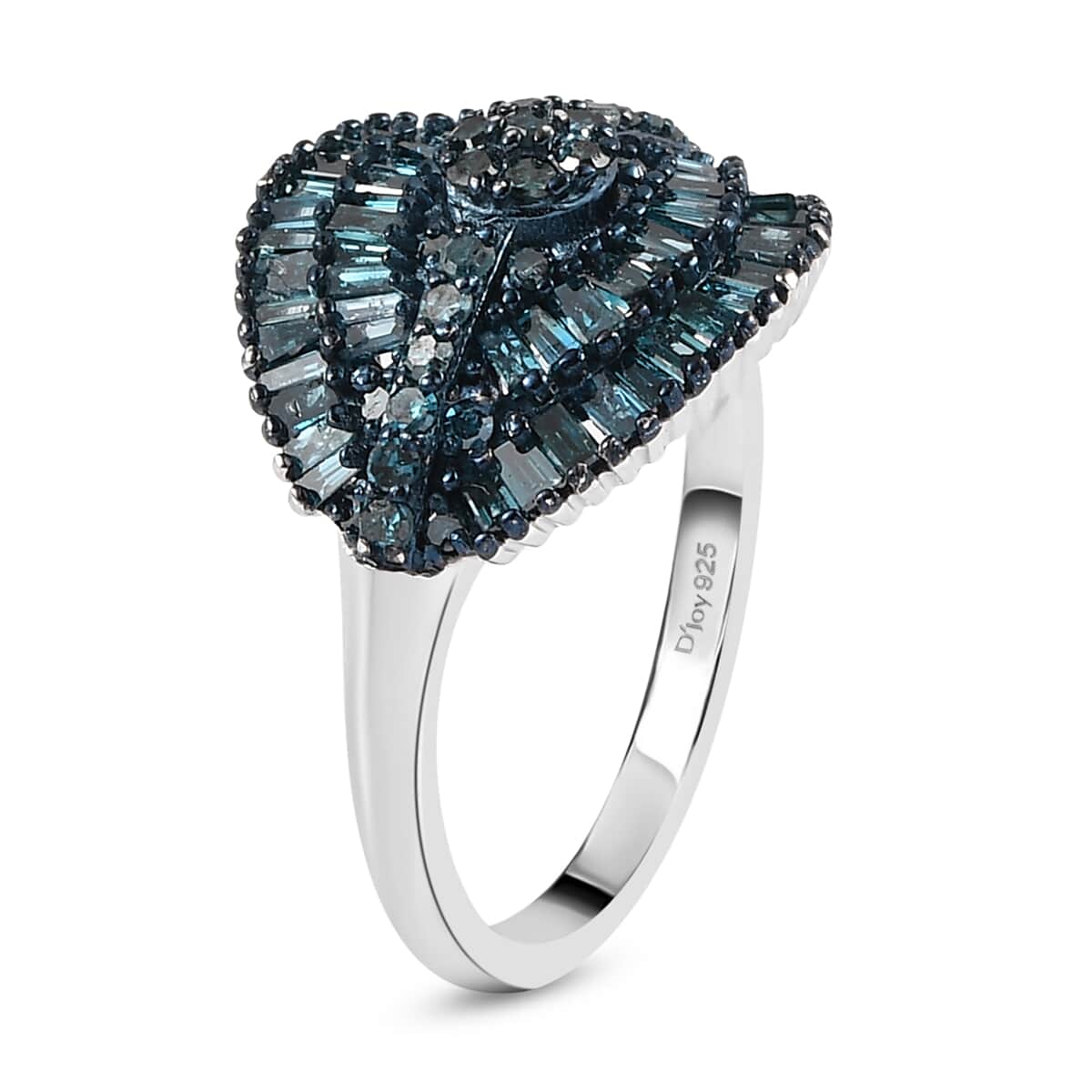 Blue Diamond Cluster Ring in Rhodium and Platinum Over Sterling Silver (Size 10.0) 1.00 ctw image number 3
