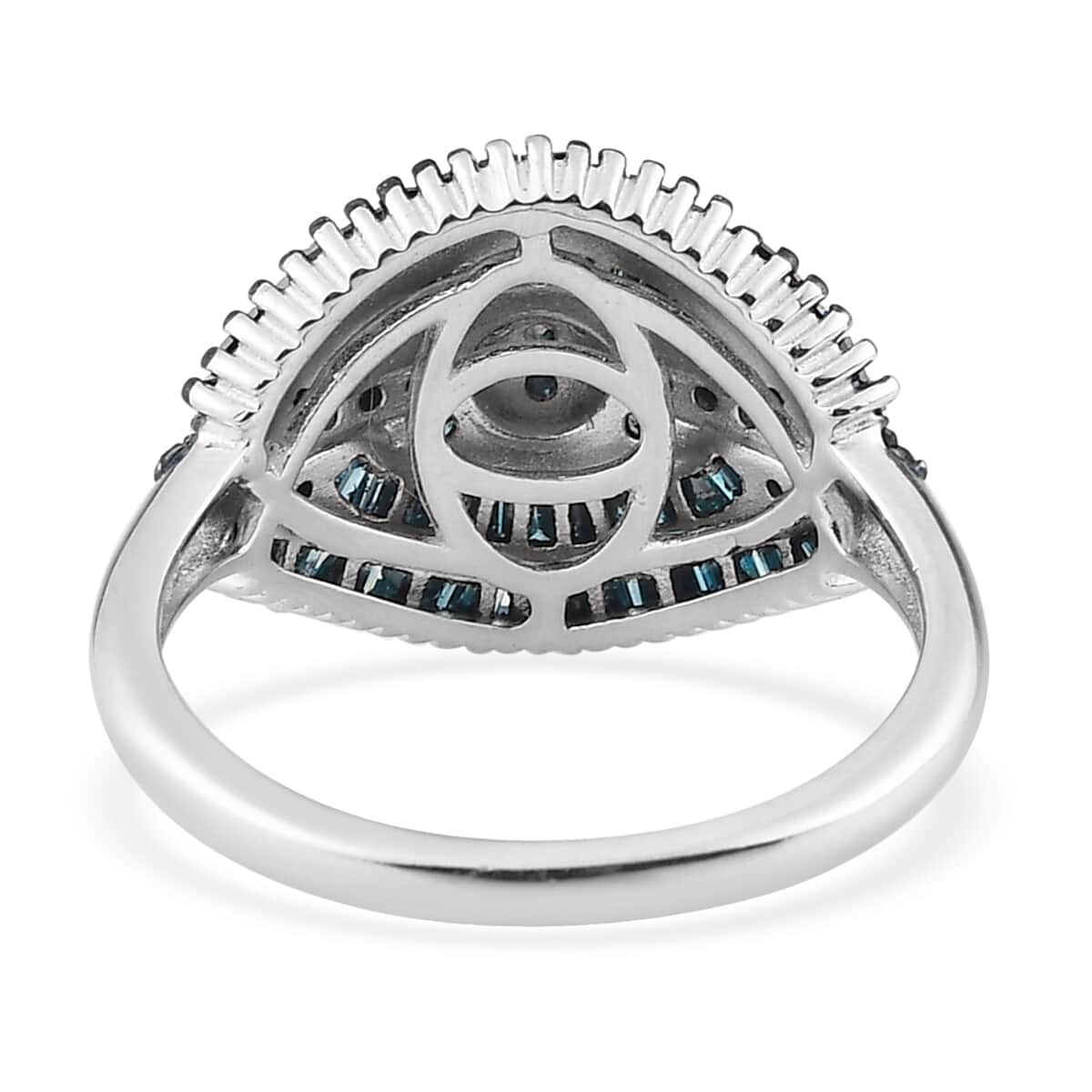 Blue Diamond Cluster Ring in Rhodium and Platinum Over Sterling Silver (Size 10.0) 1.00 ctw image number 4