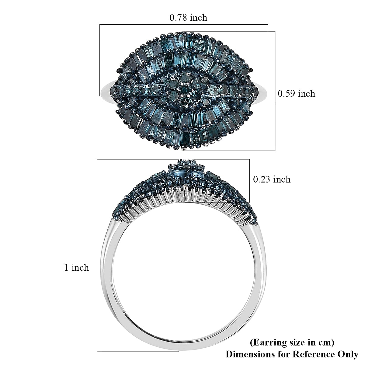 Blue Diamond Cluster Ring in Rhodium and Platinum Over Sterling Silver (Size 10.0) 1.00 ctw