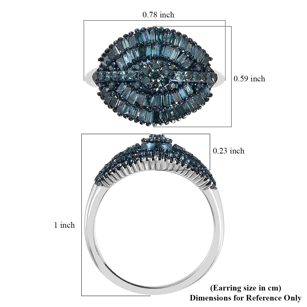 Blue Diamond Cluster Ring in Rhodium and Platinum Over Sterling Silver (Size 10.0) 1.00 ctw image number 5