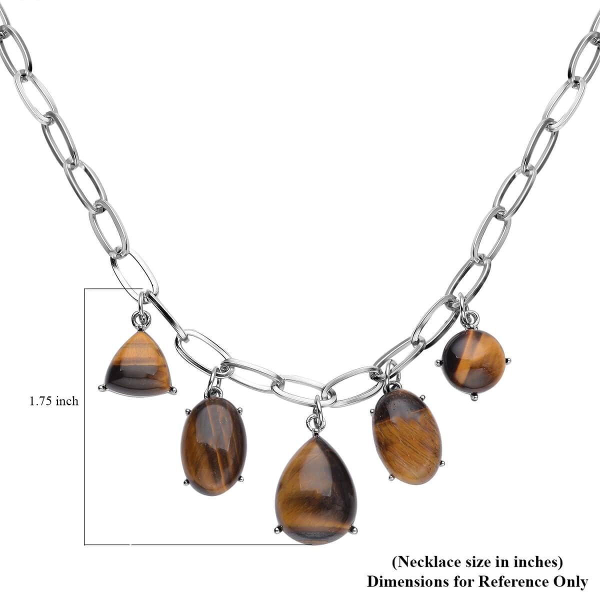 Yellow Tiger's Eye 66.00 ctw Five Stone Pendant Necklace in Silvertone and Stainless Steel 19.5-21.5 Inches, Tarnish-Free, Waterproof, Sweat Proof Jewelry image number 3