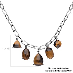 Yellow Tiger's Eye 66.00 ctw Five Stone Pendant Necklace in Silvertone and Stainless Steel 19.5-21.5 Inches, Tarnish-Free, Waterproof, Sweat Proof Jewelry