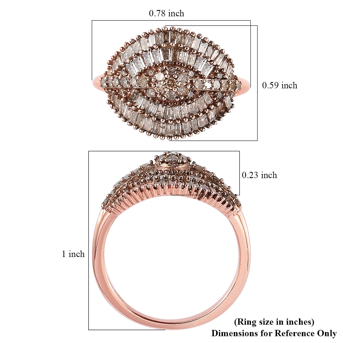 Natural Champagne Diamond Cluster Ring in Rhodium and Vermeil Rose Gold Over Sterling Silver (Size 10.0) 1.00 ctw image number 5