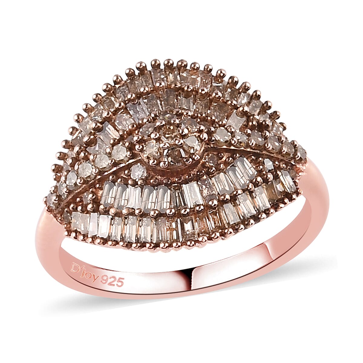 Natural Champagne Diamond Cluster Ring in Rhodium and Vermeil Rose Gold Over Sterling Silver (Size 7.0) 1.00 ctw image number 0