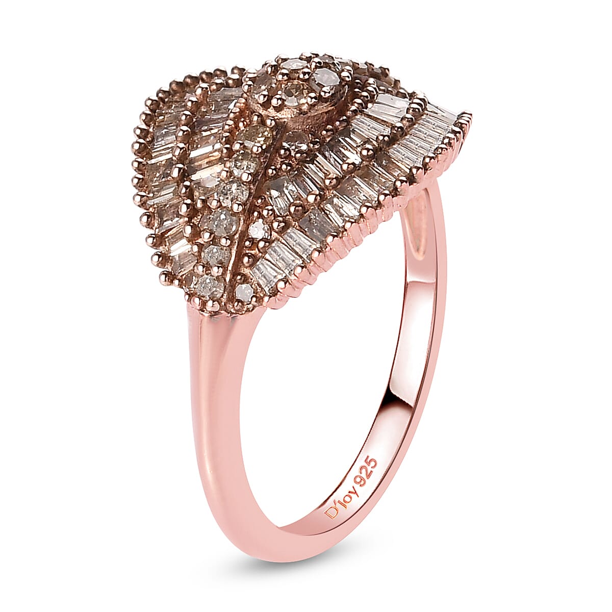 Natural Champagne Diamond Cluster Ring in Rhodium and Vermeil Rose Gold Over Sterling Silver (Size 7.0) 1.00 ctw image number 3