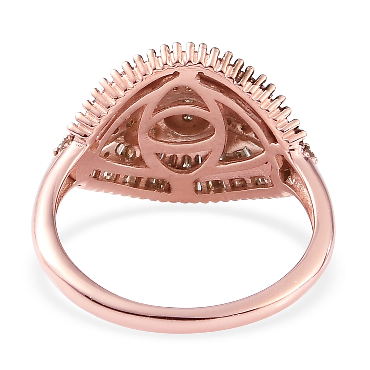 Natural Champagne Diamond Cluster Ring in Rhodium and Vermeil Rose Gold Over Sterling Silver (Size 7.0) 1.00 ctw image number 4