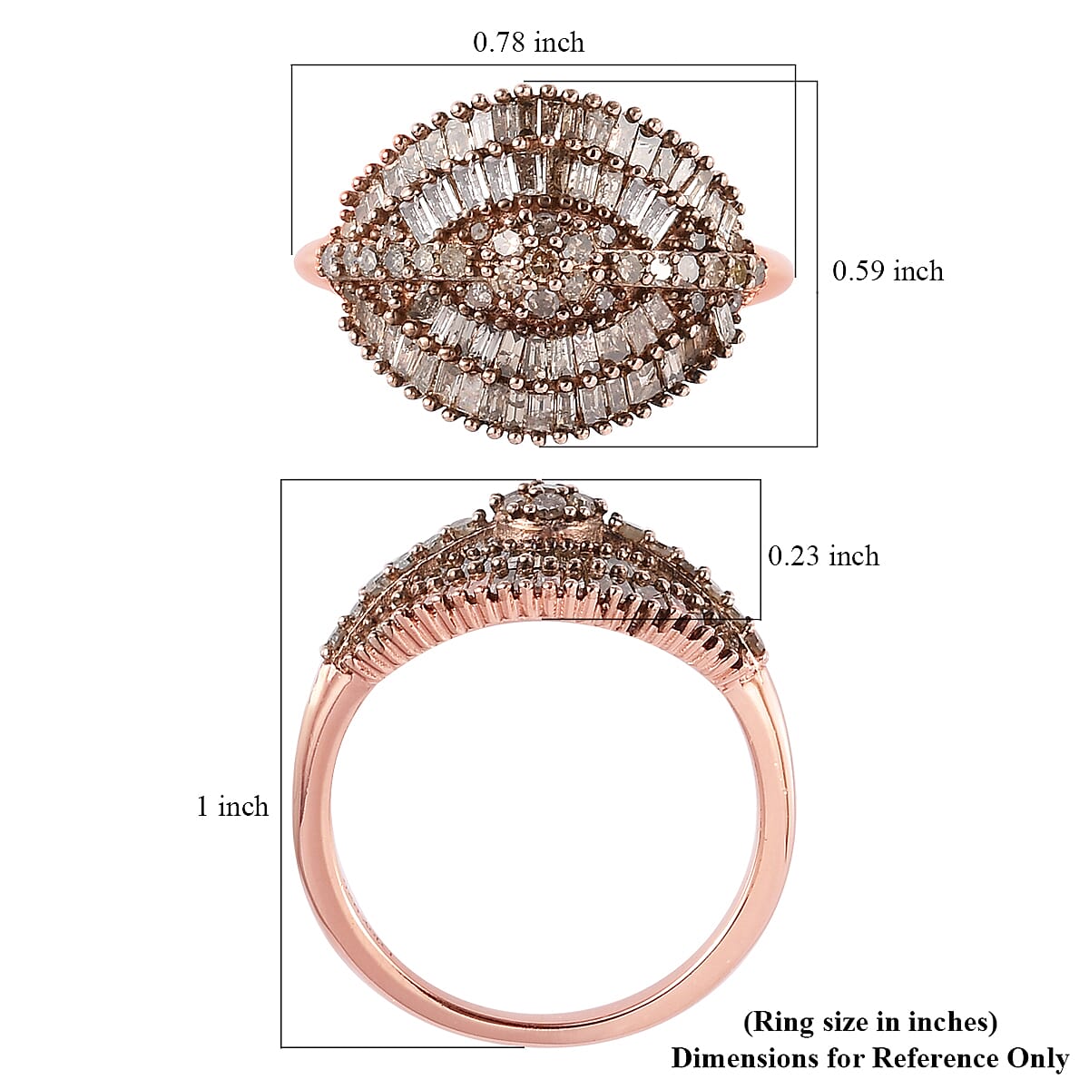 Natural Champagne Diamond Cluster Ring in Rhodium and Vermeil Rose Gold Over Sterling Silver (Size 7.0) 1.00 ctw image number 5