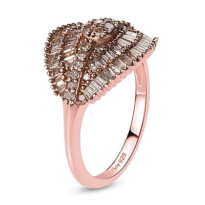 Natural Champagne Diamond Cluster Ring in Rhodium and Vermeil Rose Gold Over Sterling Silver (Size 9.0) 1.00 ctw