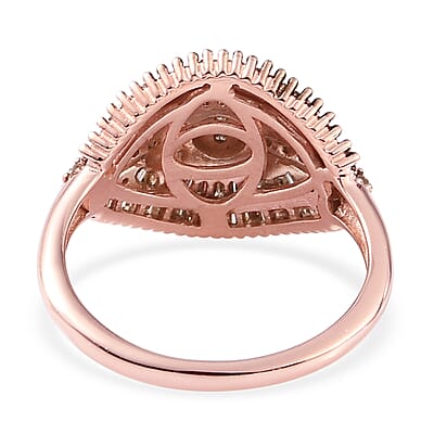 Natural Champagne Diamond Cluster Ring in Rhodium and Vermeil Rose Gold Over Sterling Silver (Size 9.0) 1.00 ctw