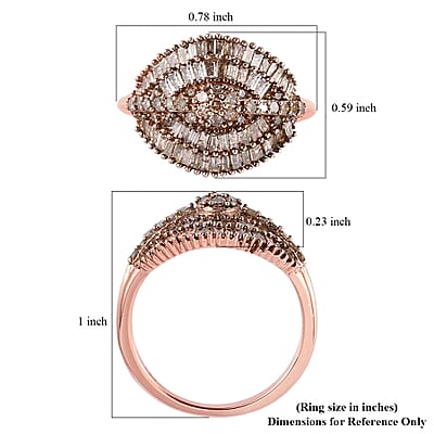 Natural Champagne Diamond Cluster Ring in Rhodium and Vermeil Rose Gold Over Sterling Silver (Size 9.0) 1.00 ctw