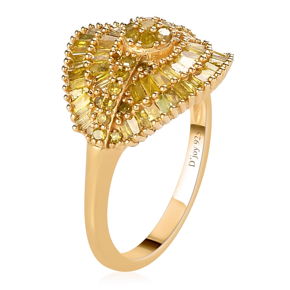 Yellow Diamond Cluster Ring in Rhodium and Vermeil Yellow Gold Over Sterling Silver (Size 10.0) 1.00 ctw image number 3