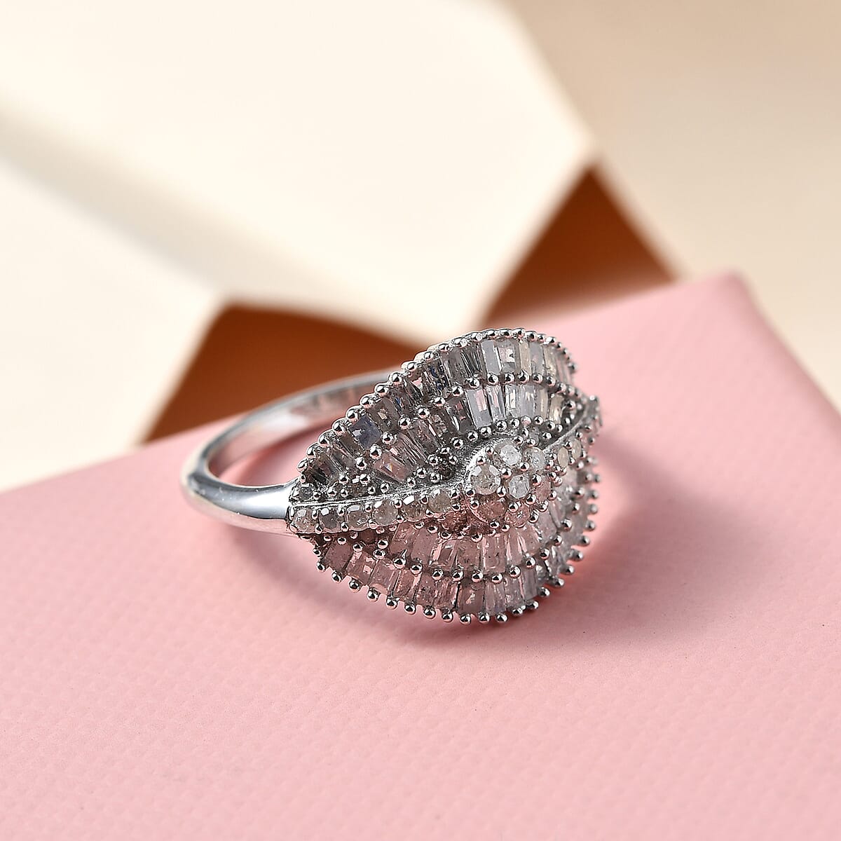 Diamond Cluster Ring in Platinum Over Sterling Silver (Size 7.0) 1.00 ctw image number 1