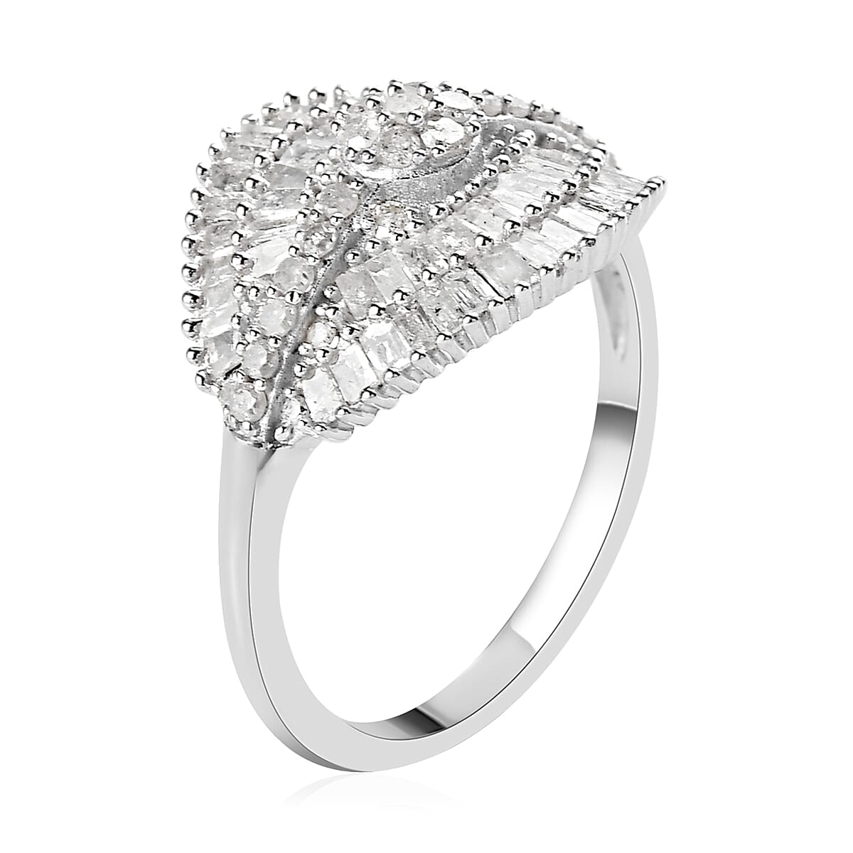 Diamond Cluster Ring in Platinum Over Sterling Silver (Size 7.0) 1.00 ctw image number 3