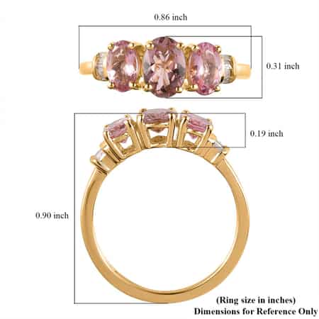 Luxoro 10K Yellow Gold AAA Morro Redondo Pink Tourmaline and Diamond Trilogy Ring (Size 7.0) 1.70 ctw image number 5