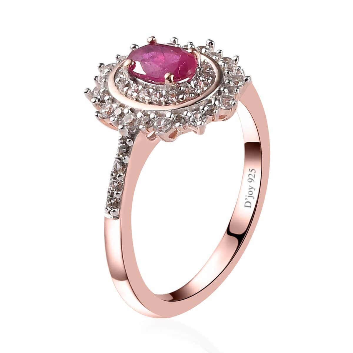 Premium Montepuez Ruby and Natural White Zircon Double Halo Ring in Vermeil Rose Gold Over Sterling Silver 1.10 ctw image number 3