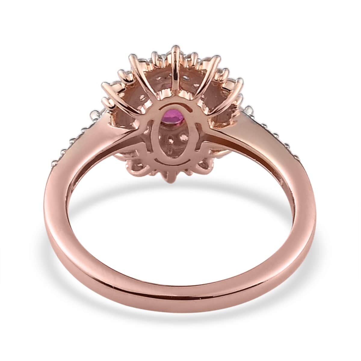 Premium Montepuez Ruby and Natural White Zircon Double Halo Ring in Vermeil Rose Gold Over Sterling Silver 1.10 ctw image number 4