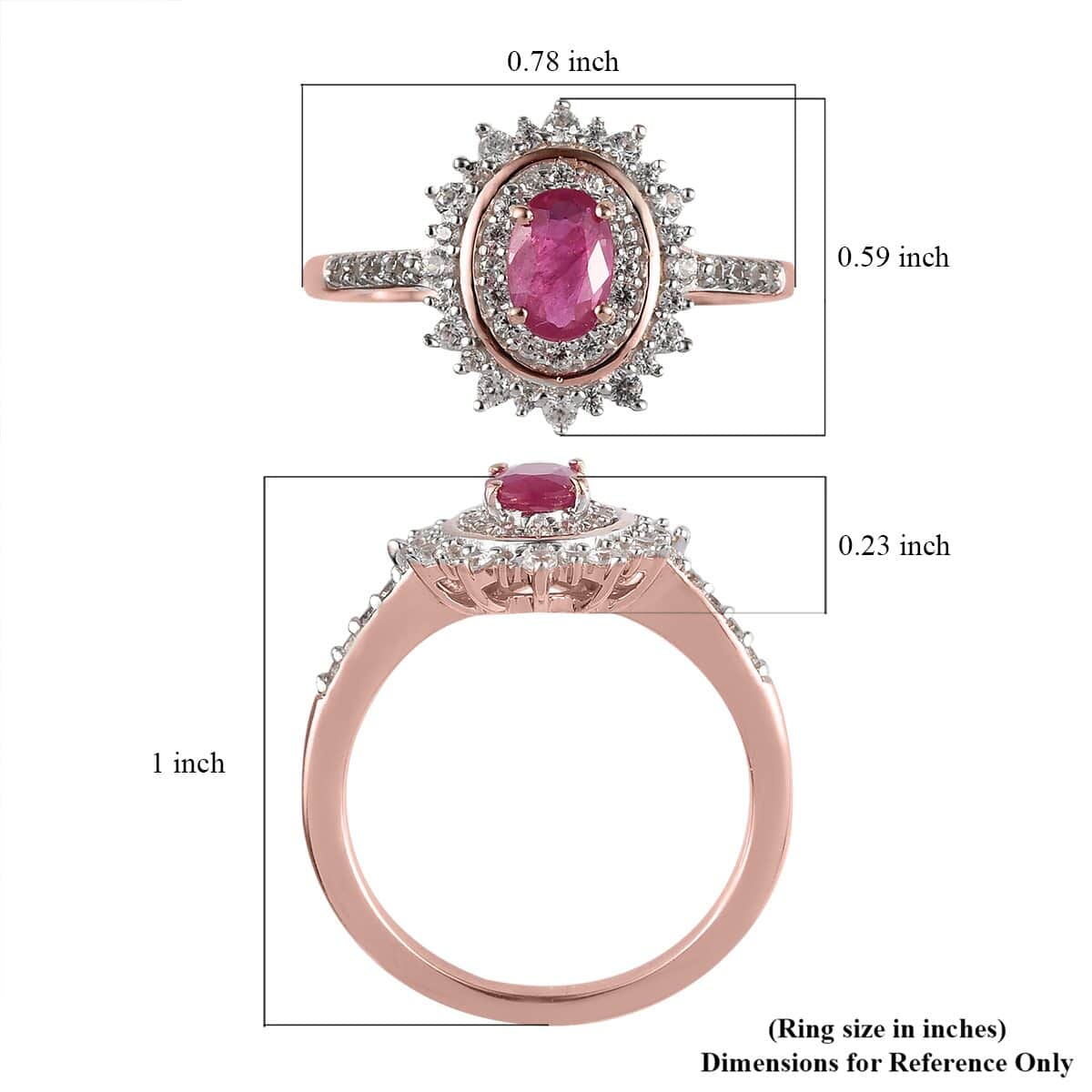 Premium Montepuez Ruby and Natural White Zircon Double Halo Ring in Vermeil Rose Gold Over Sterling Silver 1.10 ctw image number 5