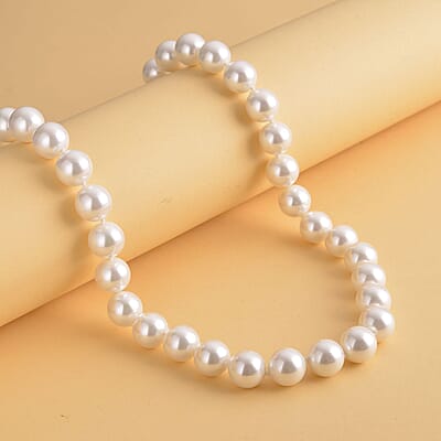 White Shell Pearl Necklace 20 Inches in Stainless Steel