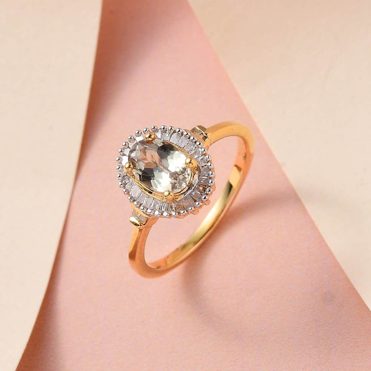 AAA Turkizite and Diamond Halo Ring in Vermeil Yellow Gold Over Sterling Silver (Size 8.0) 1.15 ctw image number 1