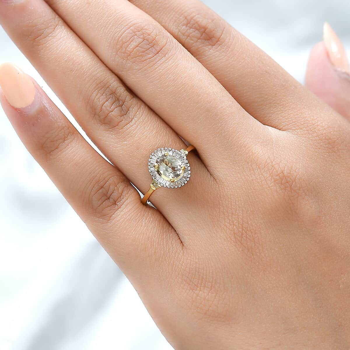 AAA Turkizite and Diamond Halo Ring in Vermeil Yellow Gold Over Sterling Silver (Size 8.0) 1.15 ctw image number 2