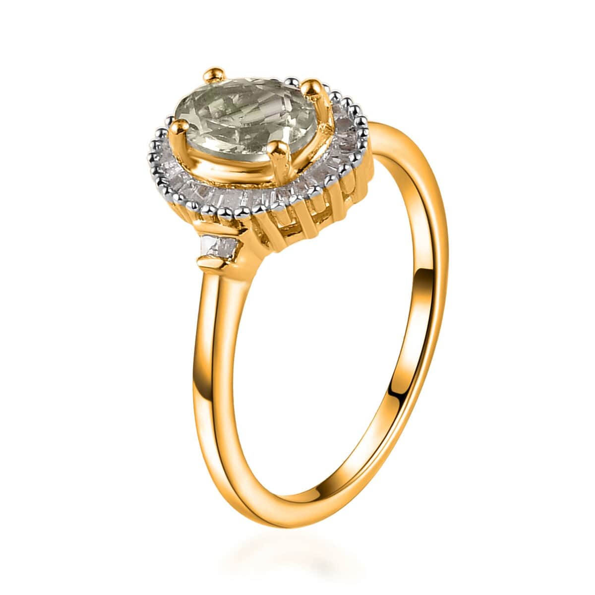 AAA Turkizite and Diamond Halo Ring in Vermeil Yellow Gold Over Sterling Silver (Size 8.0) 1.15 ctw image number 3